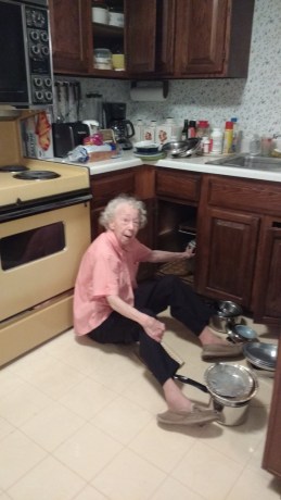 Mom organizing pots and pans April 2016